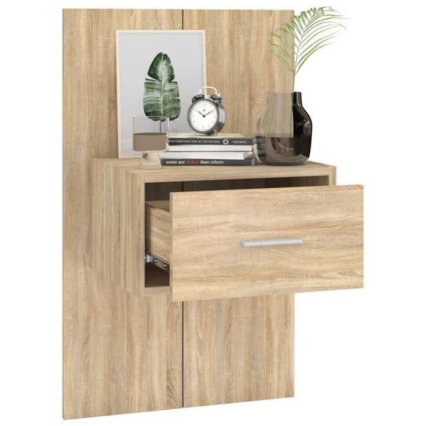 The Living Store Wandnachtkastje - Sonoma Eiken - 48.5 x 32.5 x 80 cm - Wandmontage - Multifunctioneel - Opberglade -