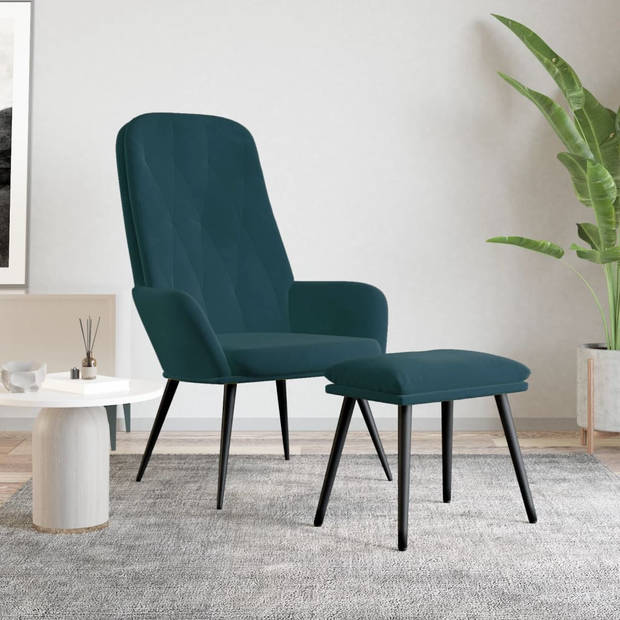 The Living Store Relaxstoel Blauw - 70 x 77 x 98 cm - Zacht fluweel - Stevig frame - Extra comfort - Trendy ontwerp