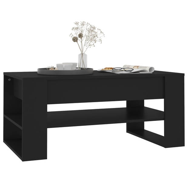 The Living Store Salontafel - zwarte bewerkt hout - 102 x 55 x 45 cm - met opbergschap
