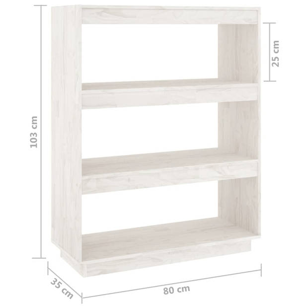 vidaXL Boekenkast/kamerscherm 80x35x103 cm massief grenenhout wit