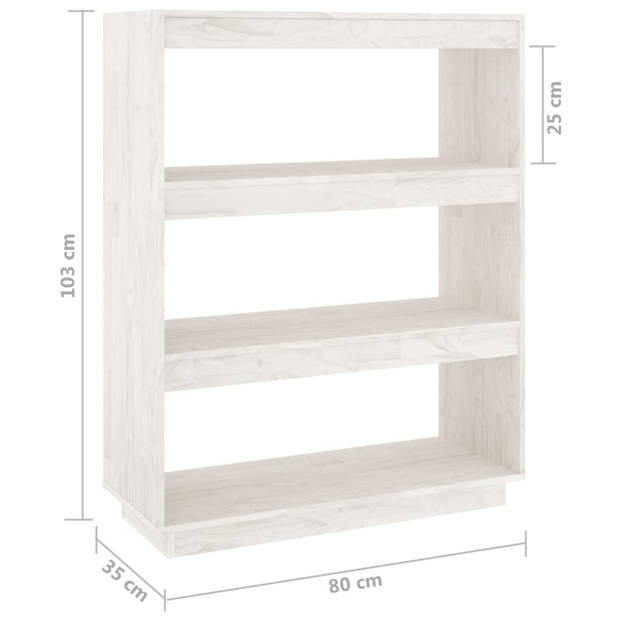 The Living Store Boekenkast - Massief grenenhout - Wit - 80 x 35 x 103 cm