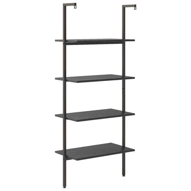 The Living Store Boekenrek - Leunend - 4 Schappen - 64x35x152.5cm - Zwart