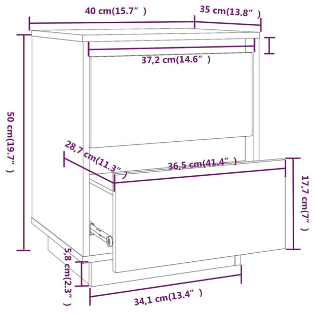 vidaXL Nachtkastje 40x35x50 cm massief grenenhout