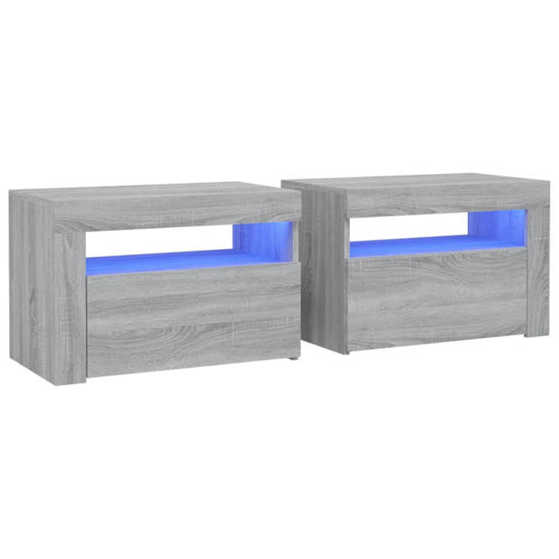 vidaXL Nachtkastje 2 st met LED-verlichting 60x35x40 cm grijs sonoma