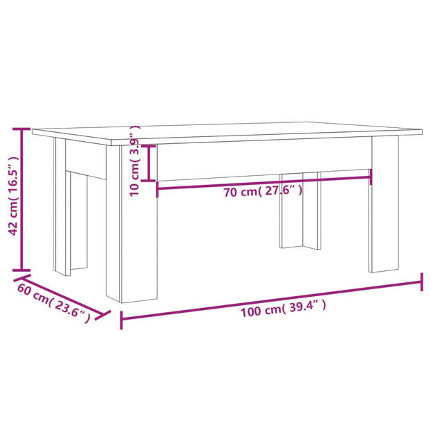 The Living Store Salontafel - Modern - Bewerkt hout - 100x60x42 cm - Grijs sonoma eiken