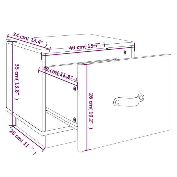 vidaXL Nachtkastje 40x34x35 cm massief grenenhout honingbruin