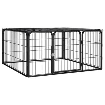 vidaXL Hondenkennel 4 panelen 100x50 cm gepoedercoat staal zwart