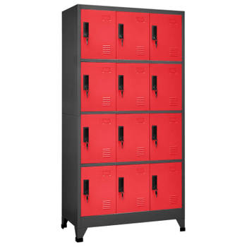 vidaXL Lockerkast 90x45x180 cm staal antracietkleurig en rood