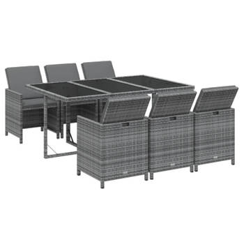 vidaXL 7-delige Tuinset met kussens poly rattan grijs