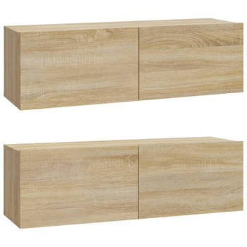 The Living Store Wandgemonteerd TV-meubel - Sonoma Eiken - Bewerkt Hout - 100 x 30 x 30 cm - Praktische Deuren