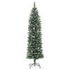 The Living Store Kerstboom Smal Groen/Wit 240cm - PVC/Staal - 550 uiteinden - Met dennenappels - Witte decoratiesneeuw