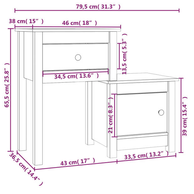 vidaXL Nachtkastjes 2 st 79,5x38x65,5 cm massief grenenhout grijs