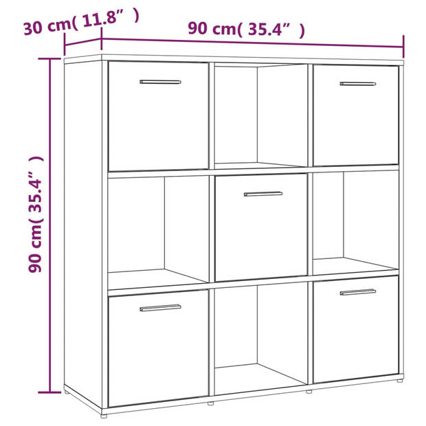 The Living Store Boekenkast Bruineiken - 90 x 30 x 90 cm - 9 vakken (5 met deuren)