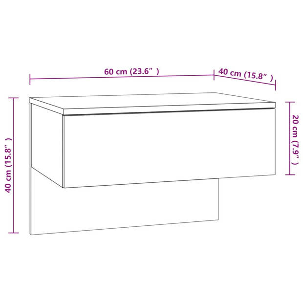 The Living Store Wandnachtkastje - Bruineiken - 60 x 40 x 40 cm - Wandmontage - Multifunctioneel - Eenvoudig te