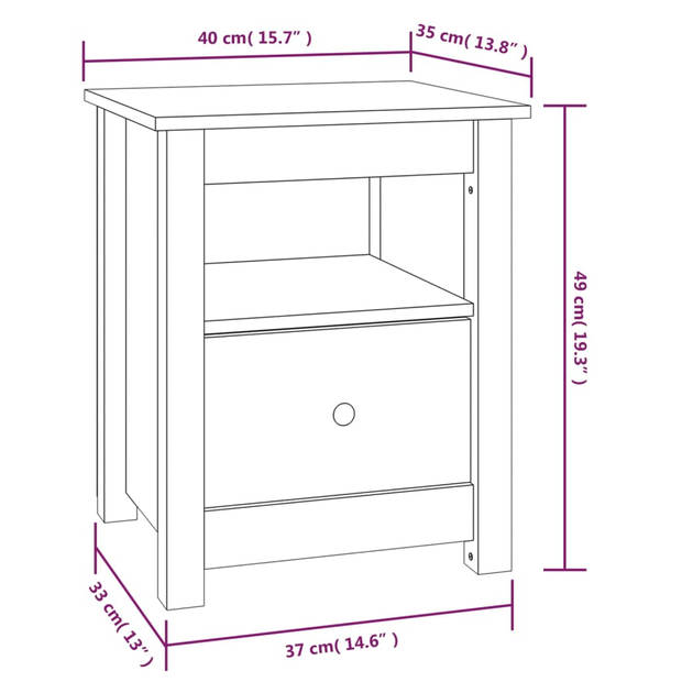 vidaXL Nachtkastje 40x35x49 cm massief grenenhout wit