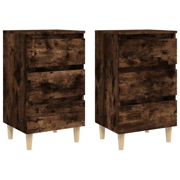 vidaXL Nachtkastjes 2 st met houten poten 40x35x69 cm gerookt eiken