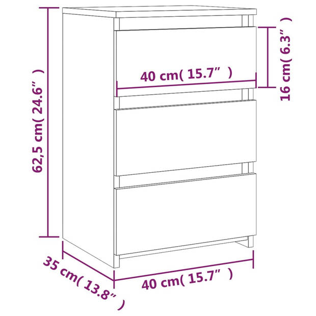 vidaXL Nachtkastjes 2 st 40x35x62,5 cm bewerkt hout grijs sonoma eiken