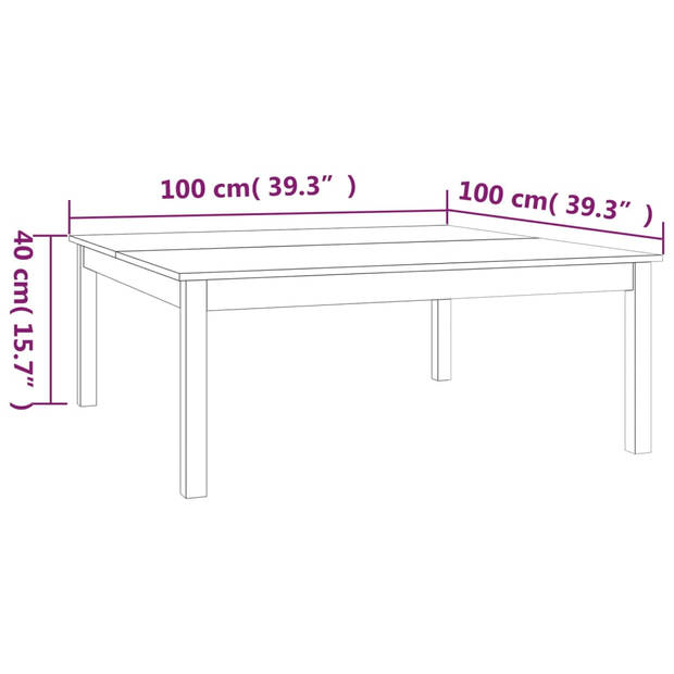 The Living Store Salontafel Grenenhout Grijs 100x100x40 cm - Stabiel frame - Rustieke uitstraling