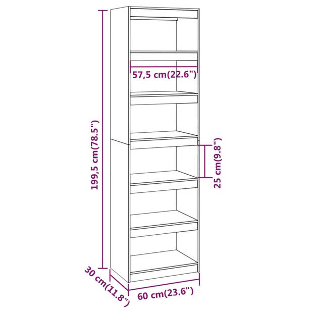 The Living Store Boekenkast - Massief grenenhout - 60x30x199.5 cm - 6 vakken