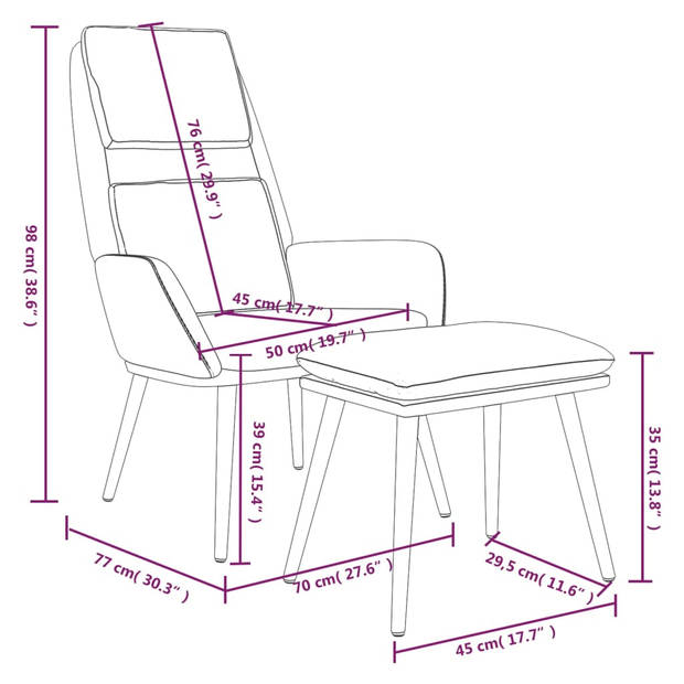 The Living Store Relaxstoel - Donkergrijs - 70 x 77 x 98 cm - Comfortabele stoel met voetenbank