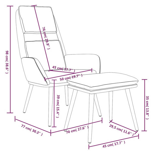 The Living Store Relaxstoel - Crème - 70 x 77 x 98 cm - Comfortabele relaxstoel met voetenbank