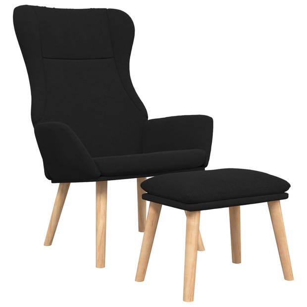 The Living Store Relaxstoel Ergonomisch - Zwart - Met Voetenbank - Massief Rubberwood - Stabiel en Comfortabel - 70 x