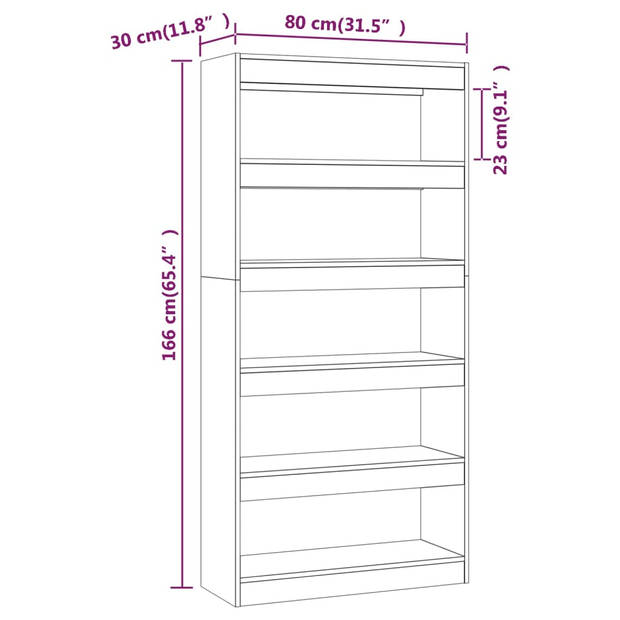 vidaXL Boekenkast/kamerscherm 80x30x166 cm bewerkt hout hoogglans wit