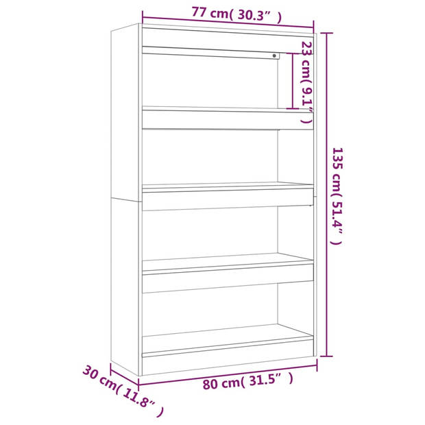 vidaXL Boekenkast/kamerscherm 80x30x135 cm bewerkt hout hoogglans wit