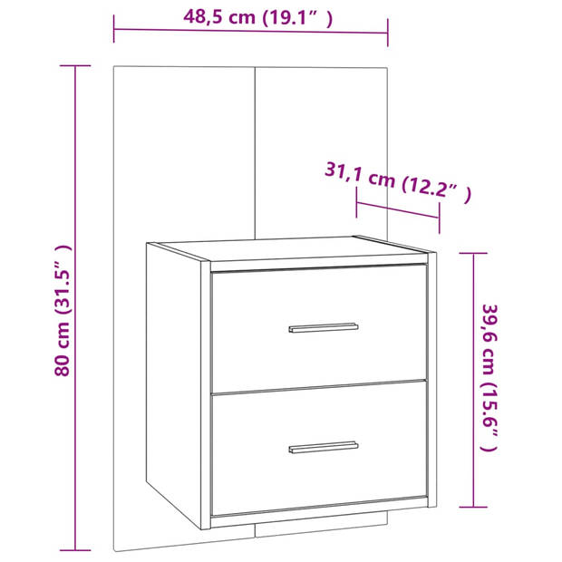 The Living Store Wandnachtkast - Wandmontage - Multifunctioneel - Eenvoudig te reinigen - Grijs sonoma eiken - 48.5 x