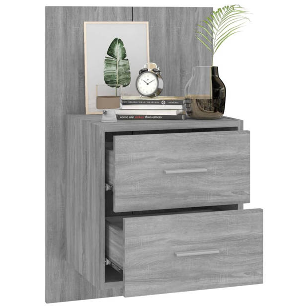 The Living Store Wandnachtkastjes - Grijs Sonoma Eiken - 48.5 x 32.5 x 80 cm - Bewerkt Hout