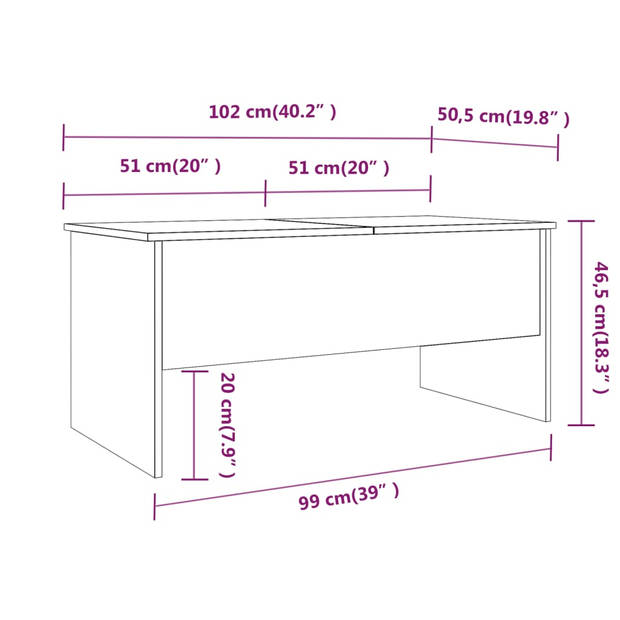 The Living Store Salontafel - 102 x 50.5 x 46.5 cm - Betongrijs