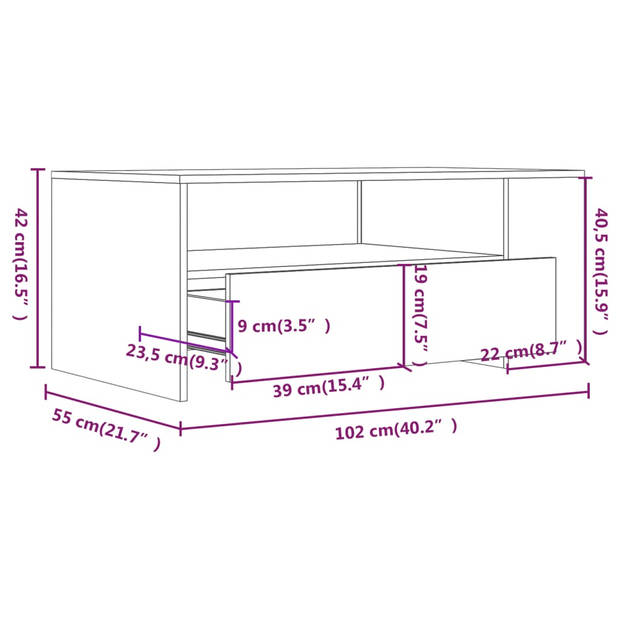 The Living Store Salontafel - Sonoma Eiken - Bewerkt Hout - 102 x 55 x 42 cm - Opbergruimte