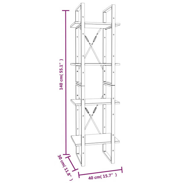 vidaXL Boekenkast 4-laags 40x30x140 cm bewerkt hout grijs sonoma eiken