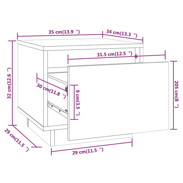 vidaXL Nachtkastjes 2 st 35x34x32 cm massief grenenhout grijs