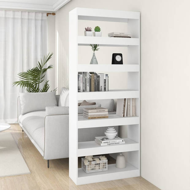 The Living Store Boekenkast Wit 80 x 30 x 198 cm - Houten Halkast - Roomdivider