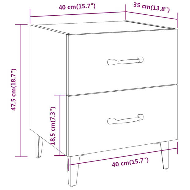 vidaXL Nachtkastjes 2 st 40x35x47,5 cm wit