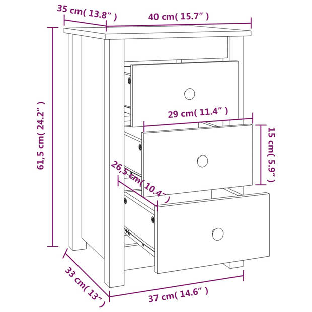 vidaXL Nachtkastje 40x35x61,5 cm massief grenenhout grijs