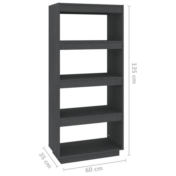 vidaXL Boekenkast/kamerscherm 60x35x135 cm massief grenenhout grijs