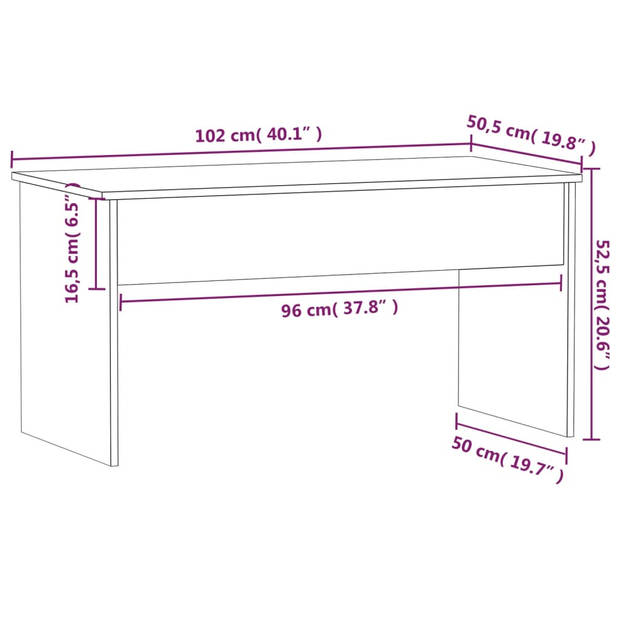 vidaXL Salontafel 102x50,5x52,5 cm bewerkt hout betongrijs