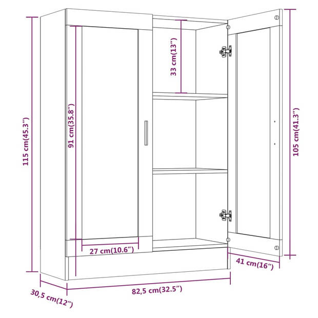 The Living Store Vitrinekast - 82.5 x 30.5 x 115 cm - Grijs Sonoma eiken - 3 vakken