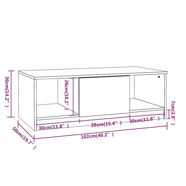 The Living Store Salontafel - Trendy - Woonkamermeubel - 102 x 50 x 36 cm - Grijs Sonoma Eiken