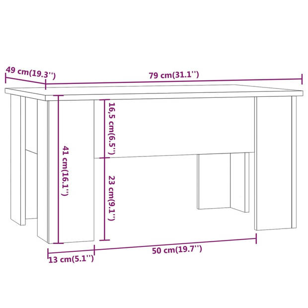 The Living Store Salontafel - Lift-top - Opbergoplossing - Eenvoudig te reinigen - Veelzijdig - Bruineiken - 79 x 49 x