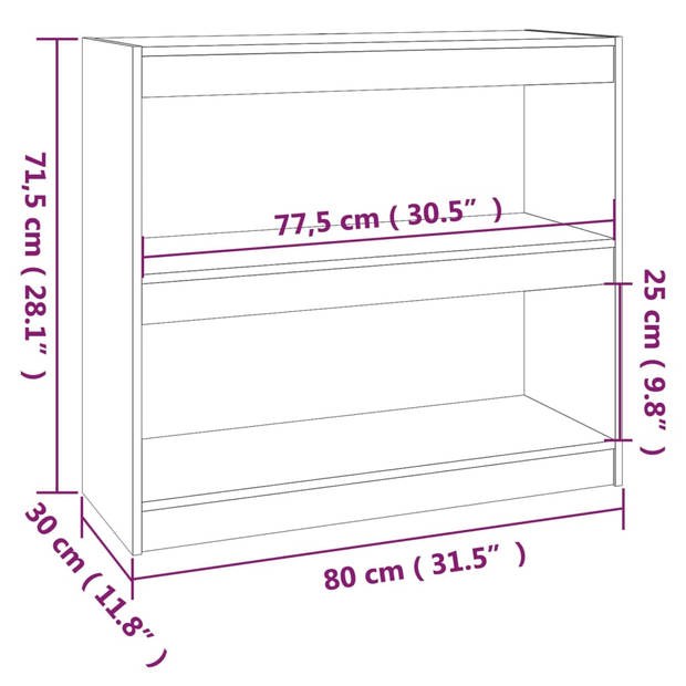 vidaXL Boekenkast/kamerscherm 80x30x135,5 cm massief grenenhout grijs