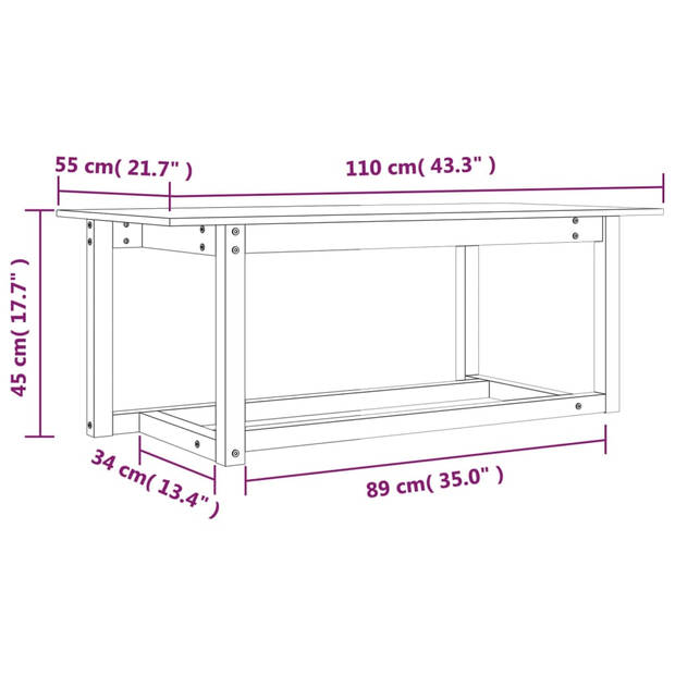 vidaXL Salontafel 110x55x45 cm massief grenenhout grijs