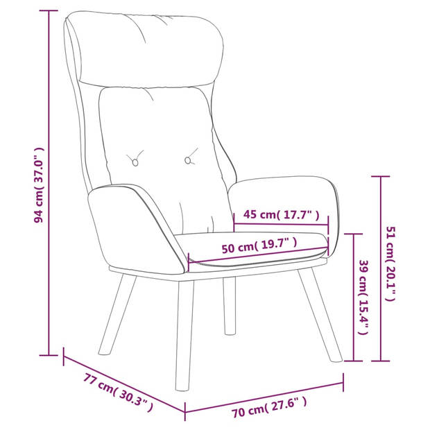 The Living Store Fauteuil - Relaxstoel - Lichtgrijs - 70 x 77 x 94 cm - Dik gevoerd