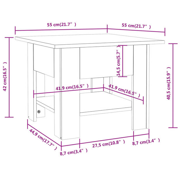 The Living Store Salontafel Trendy Bijzettafel - 55 x 55 x 42 cm - Grijs Sonoma Eiken