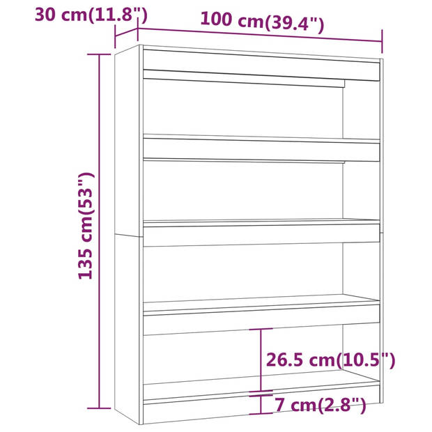 The Living Store Boekenkast Sonoma Eiken - 100 x 30 x 135 cm - Bewerkt hout