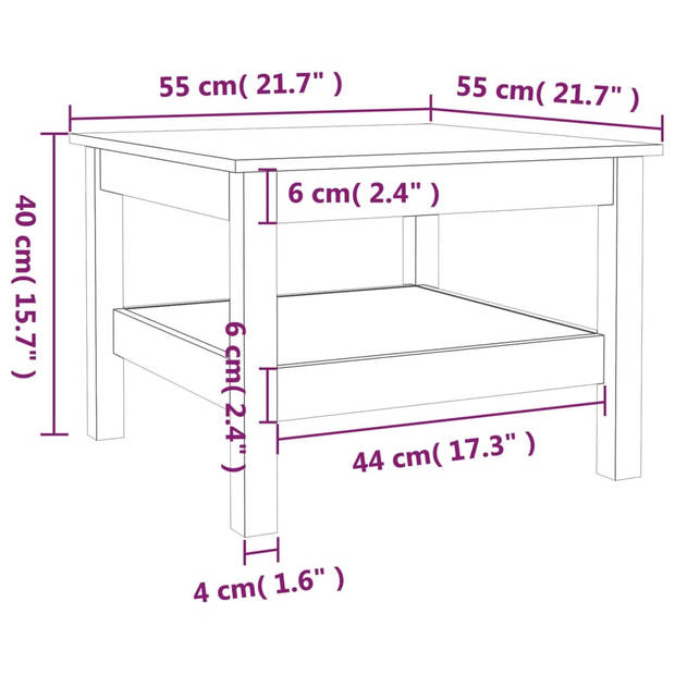 The Living Store Salontafel Grenenhout - Honingbruin - 55 x 55 x 40 cm - Met schap