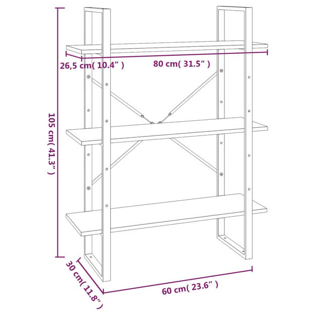 vidaXL Boekenkast 80x30x105 cm bewerkt hout bruin eikenkleur