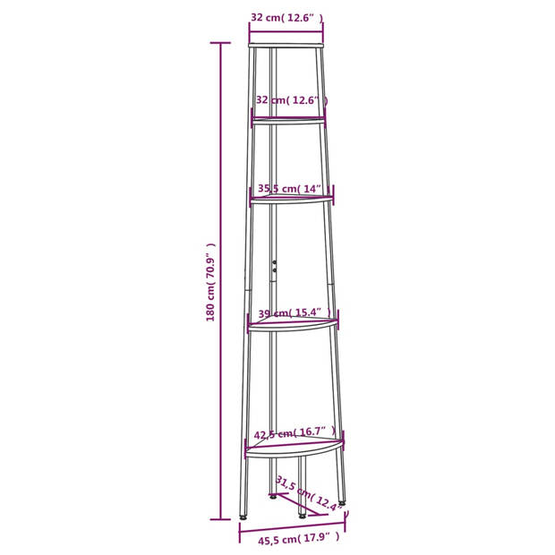 The Living Store Hoekkast - Opbergrek - 45.5 x 31.5 x 180 cm - Sterke stalen constructie